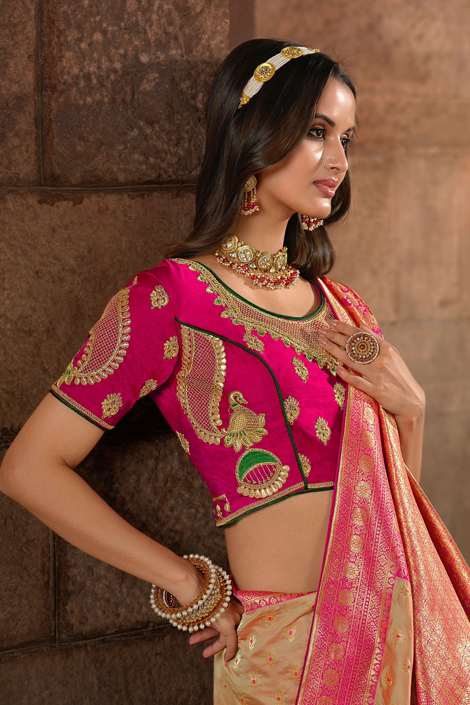 MySilkLove Whiskey Brown and Pink Designer Banarasi Woven Silk Saree