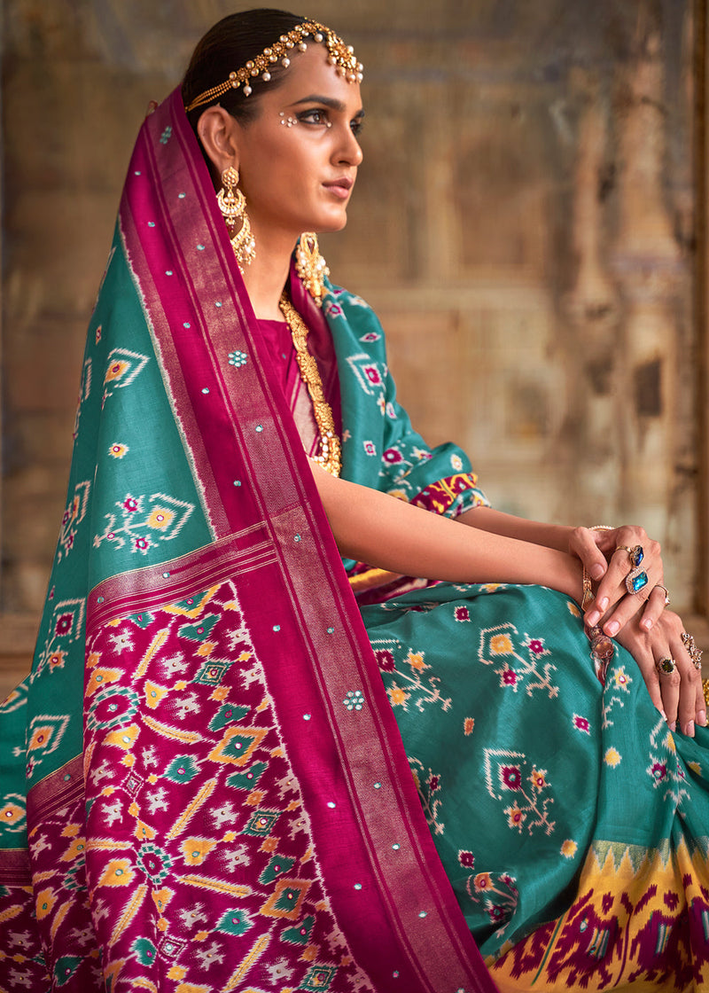 Spectra Blue and PInk Woven Patola Silk Saree