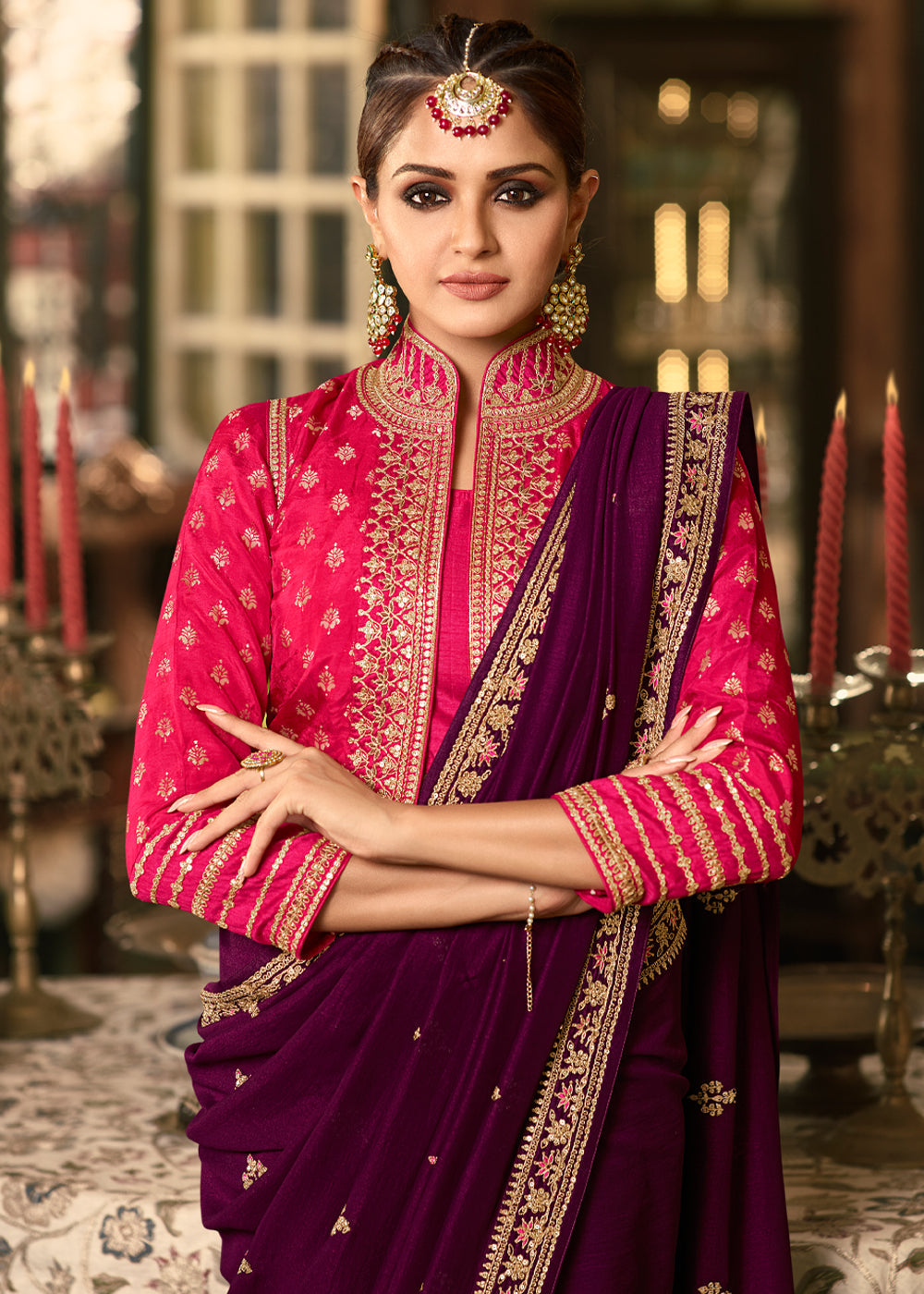 Buy MySilkLove Cab Sav Purple Designer Embroidered Silk Saree Online