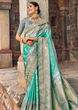 Neptune Blue and Silver Zari Woven Designer Banarasi Saree