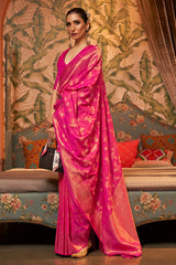Rose Pearl Pink Zari Woven Kanjivaram Silk Saree