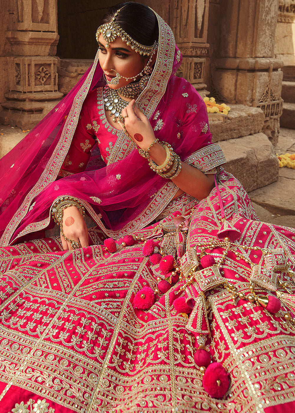 Buy MySilkLove Scarlet Pink  Silk Lehenga Choli With Heavy Zari Embroidery Online