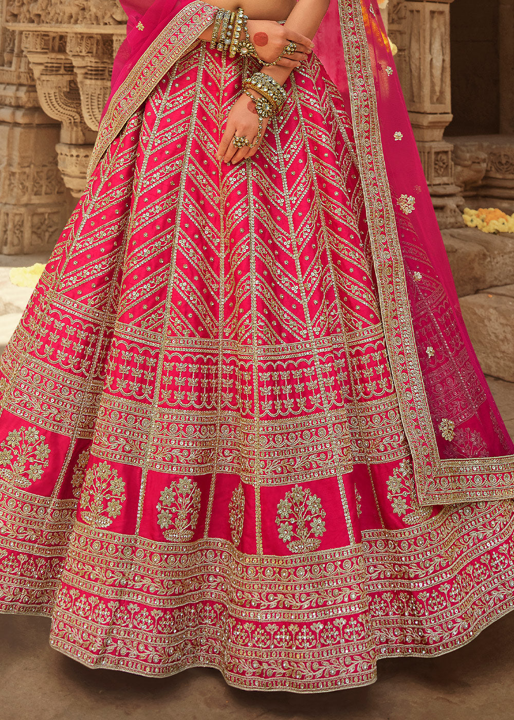 Buy MySilkLove Scarlet Pink  Silk Lehenga Choli With Heavy Zari Embroidery Online