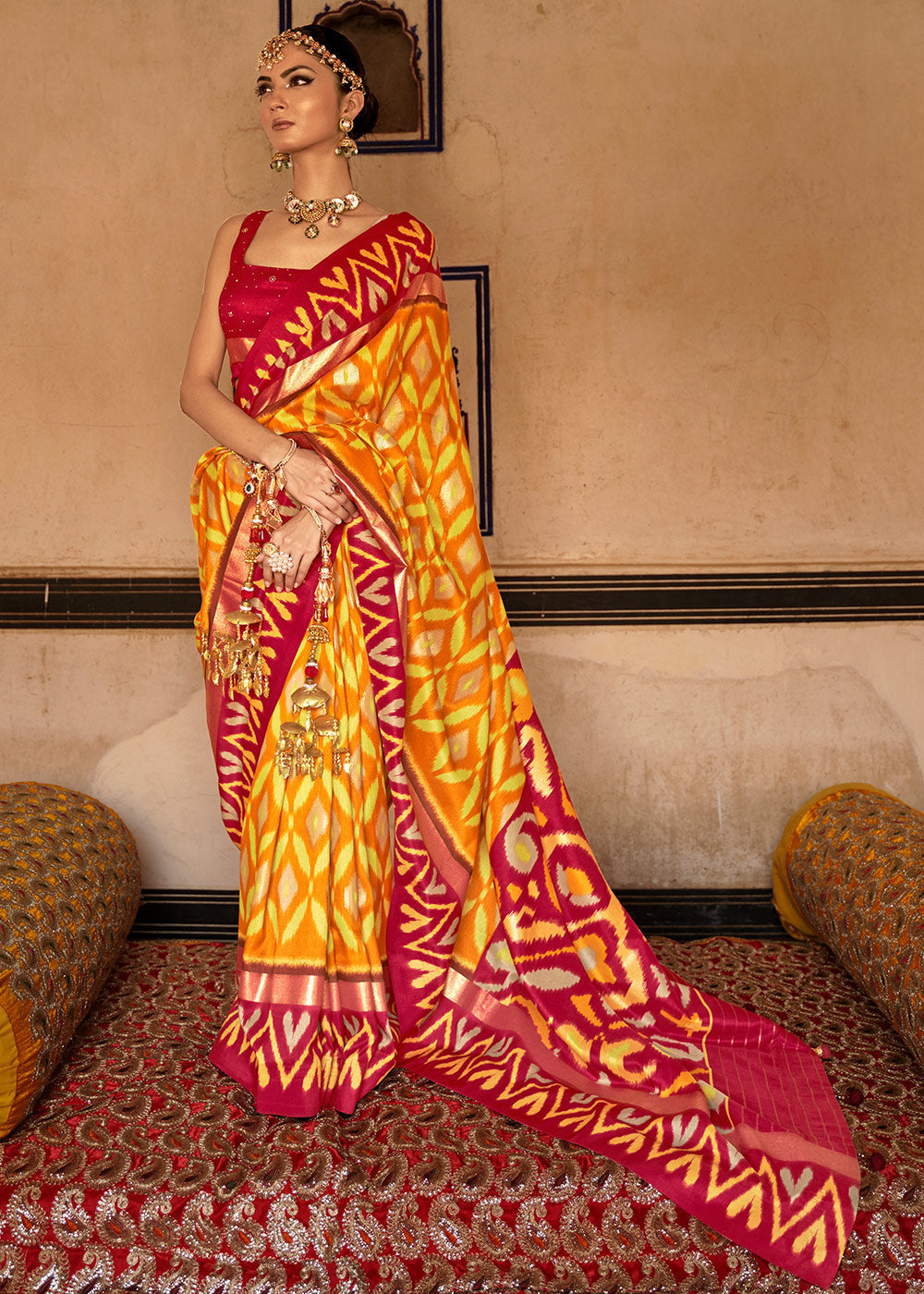 Buy MySilkLove Buttercup Yellow and Red Printed Patola Silk Saree Online