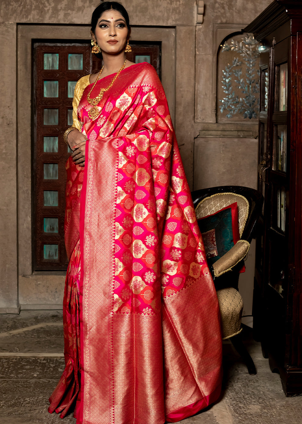 Buy MySilkLove Radical Red  Hand Woven Katan Pure Silk Saree Online