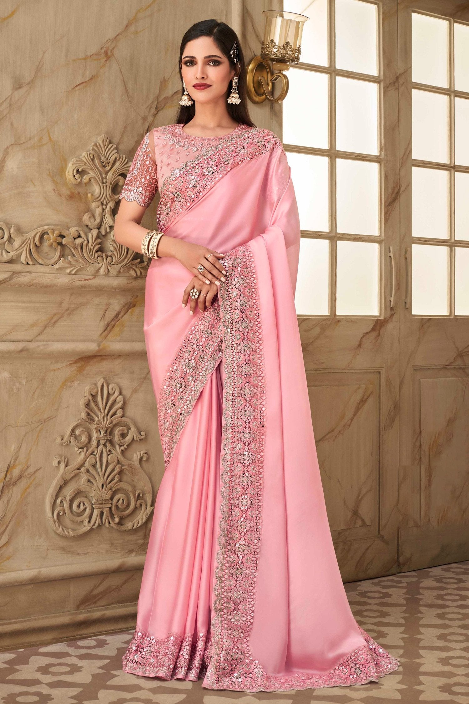 Buy MySilkLove Your Pink Designer Silk Saree Online