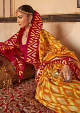 Buttercup Yellow and Red Printed Patola Silk Saree