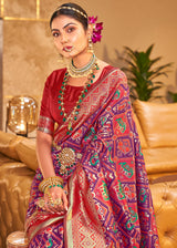 Brick Purple Woven Banarasi Patola Silk Saree