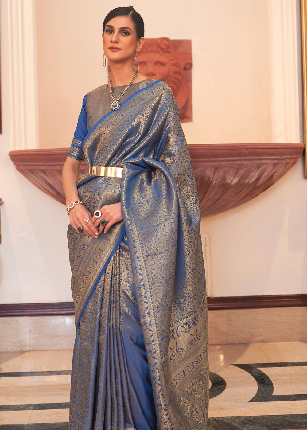 MySilkLove Bdazzled Blue Woven Kanjivaram Silk Saree