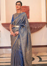 Bdazzled Blue Woven Kanjivaram Silk Saree