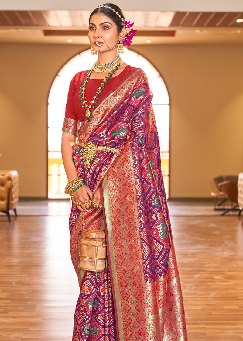 Brick Purple Woven Banarasi Patola Silk Saree