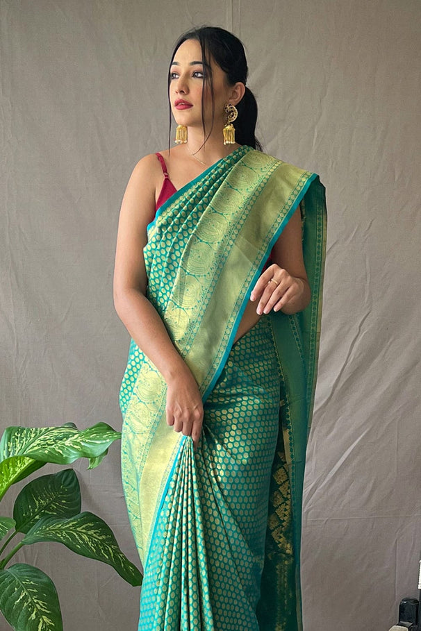 Amazon Green Kanjivaram Silk Saree