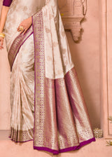 Sazerac White and Purple Banarasi Satin Silk Saree