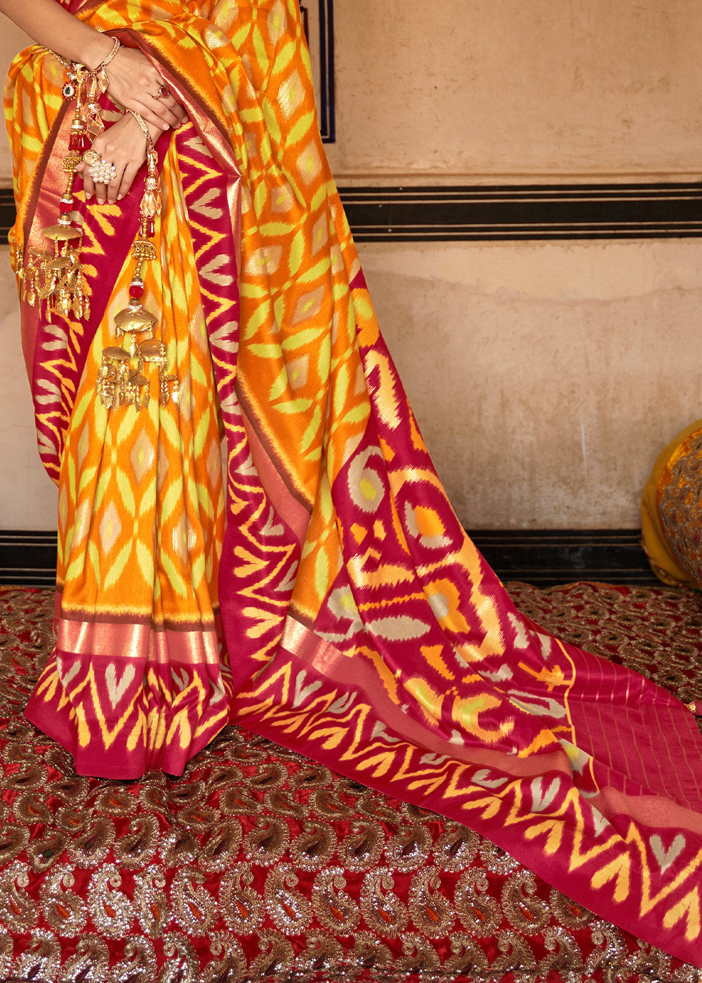 Buy MySilkLove Buttercup Yellow and Red Printed Patola Silk Saree Online