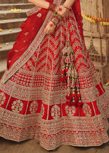 Crimson Red Silk Lehenga Choli With Heavy Zari Embroidery