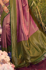 Cadlic Purple and Green Woven Kanjivaram Saree