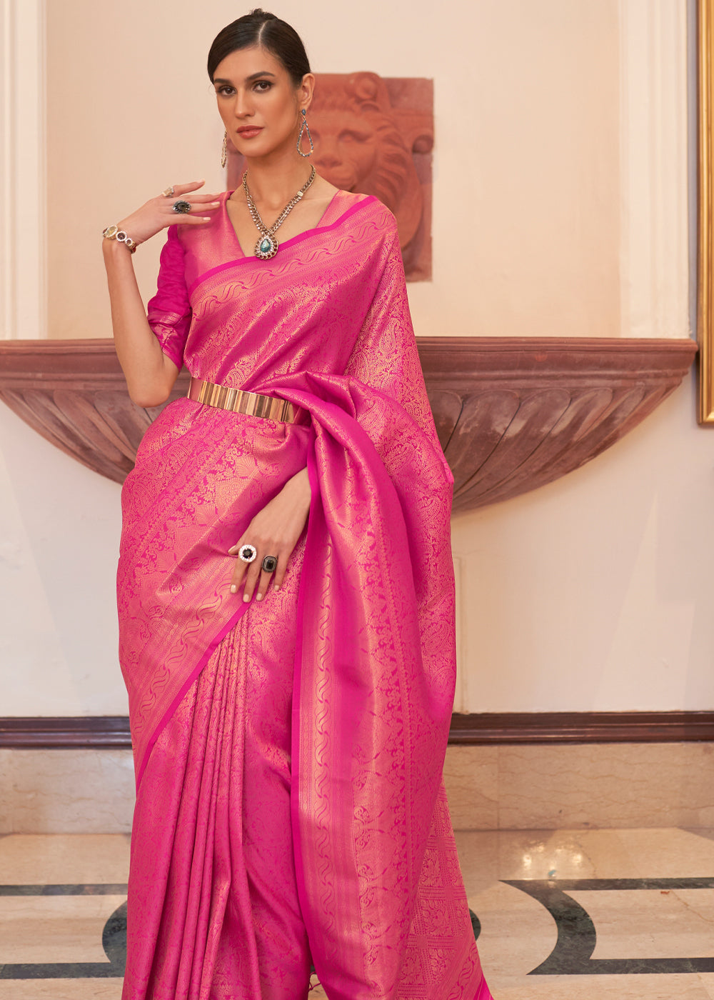 MySilkLove Carnation Pink Woven Kanjivaram Silk Saree