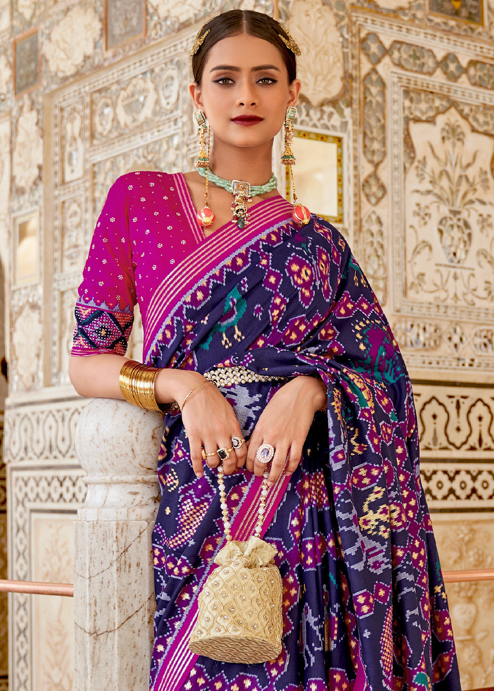 Buy MySilkLove Smoky Blue and Pink Handloom Patola Saree Online