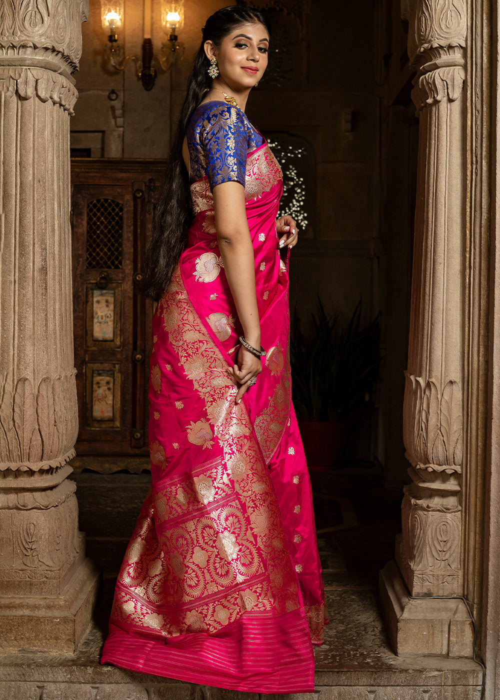 Buy MySilkLove Winter Pink Hand Woven Katan Pure Silk Saree Online