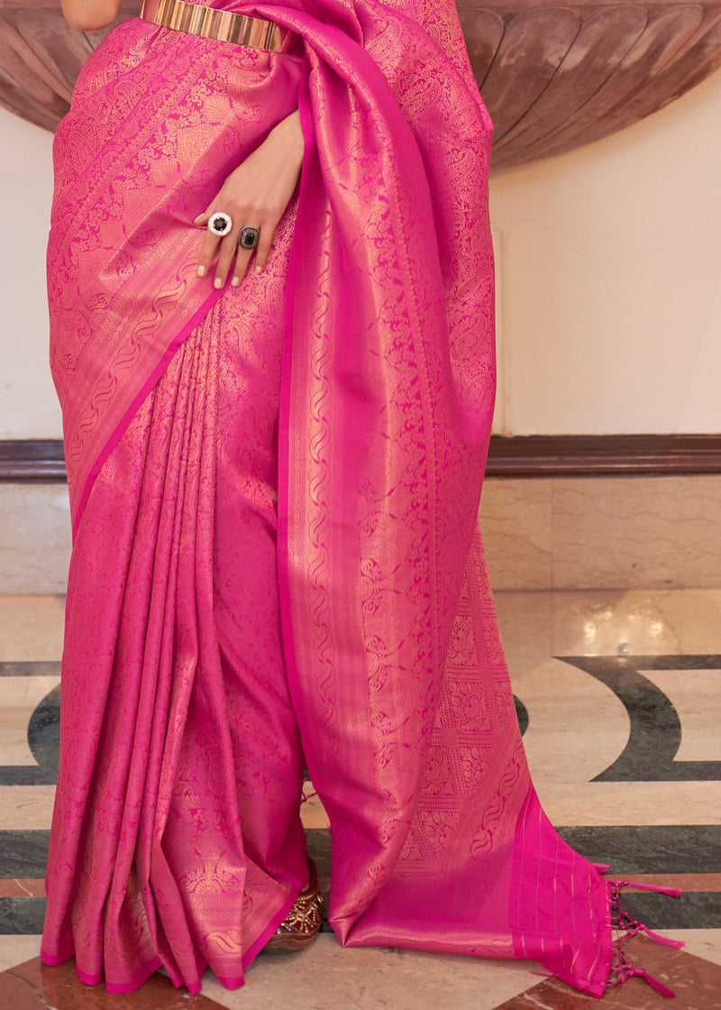 Carnation Pink Woven Kanjivaram Silk Saree