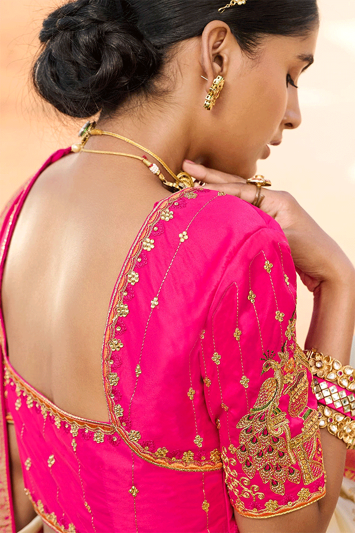 Tequila White and Pink Zari Woven Banarasi Saree
