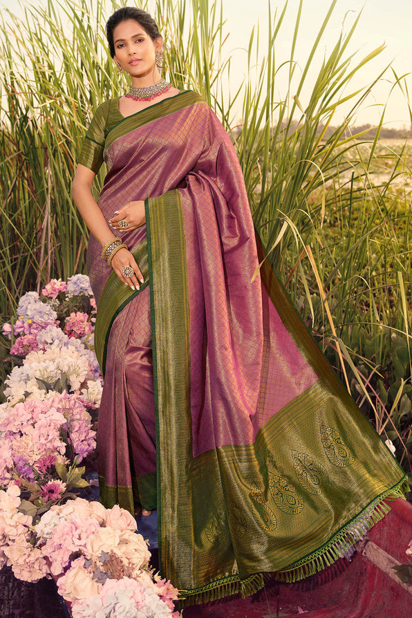 Buy MySilkLove Cadlic Purple and Green Woven Kanjivaram Saree Online