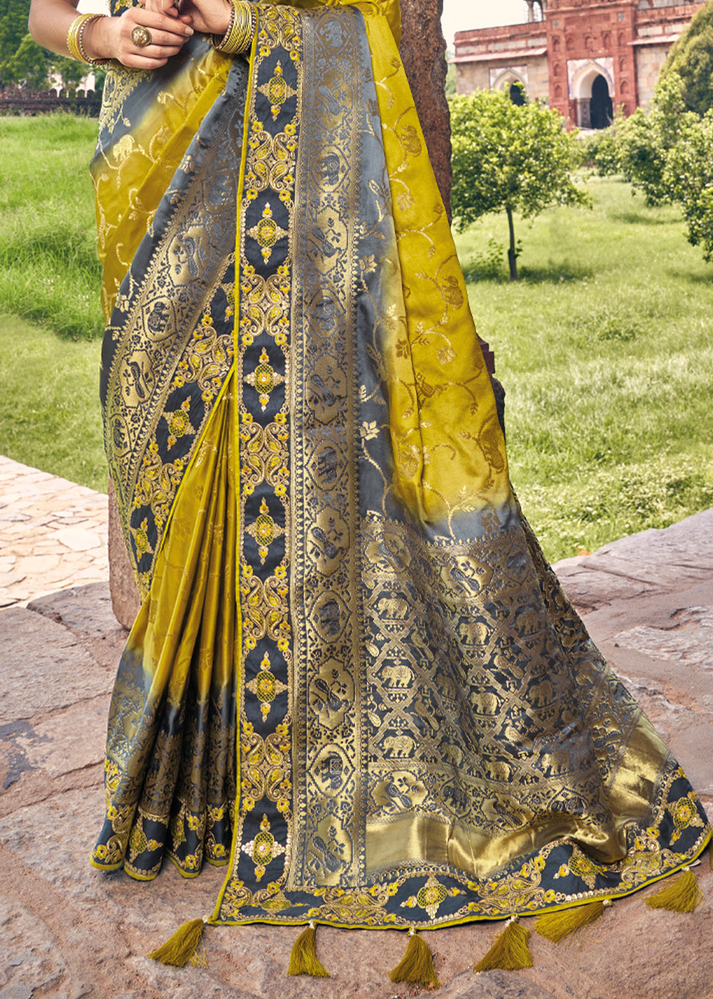 Buy MySilkLove Rob Roy Yellow and Blue Zari Woven Designer Banarasi Saree Online