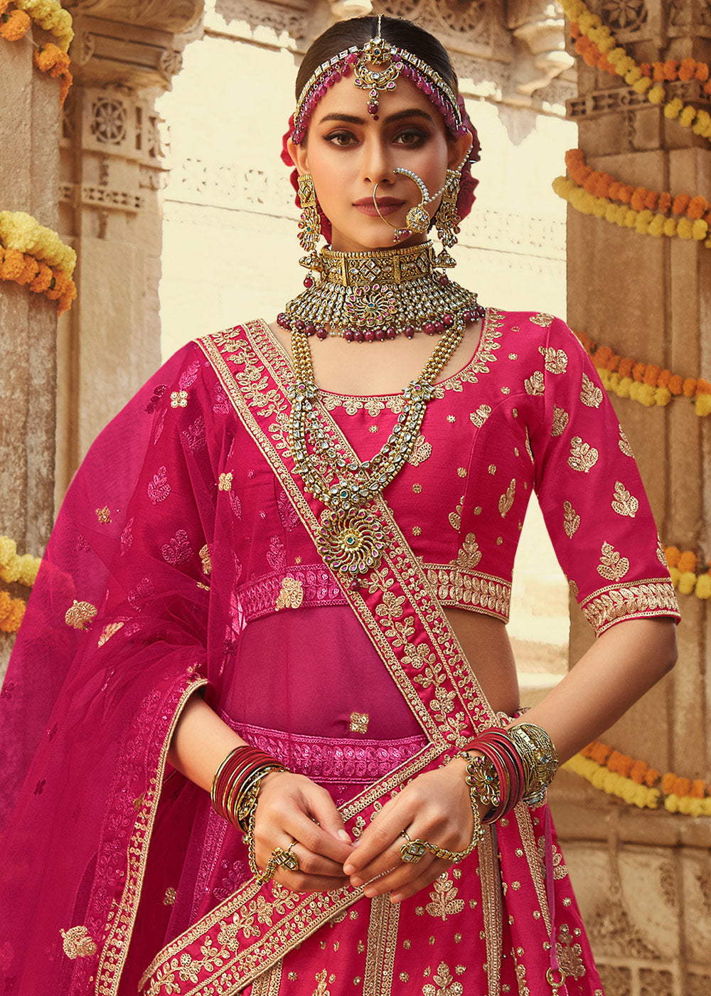 Buy MySilkLove Shiraz Pink Silk Lehenga Choli With Heavy Zari Embroidery Online