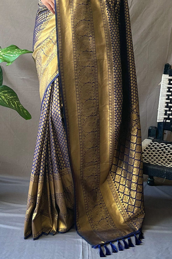 Onyx Blue Kanjivaram Silk Saree