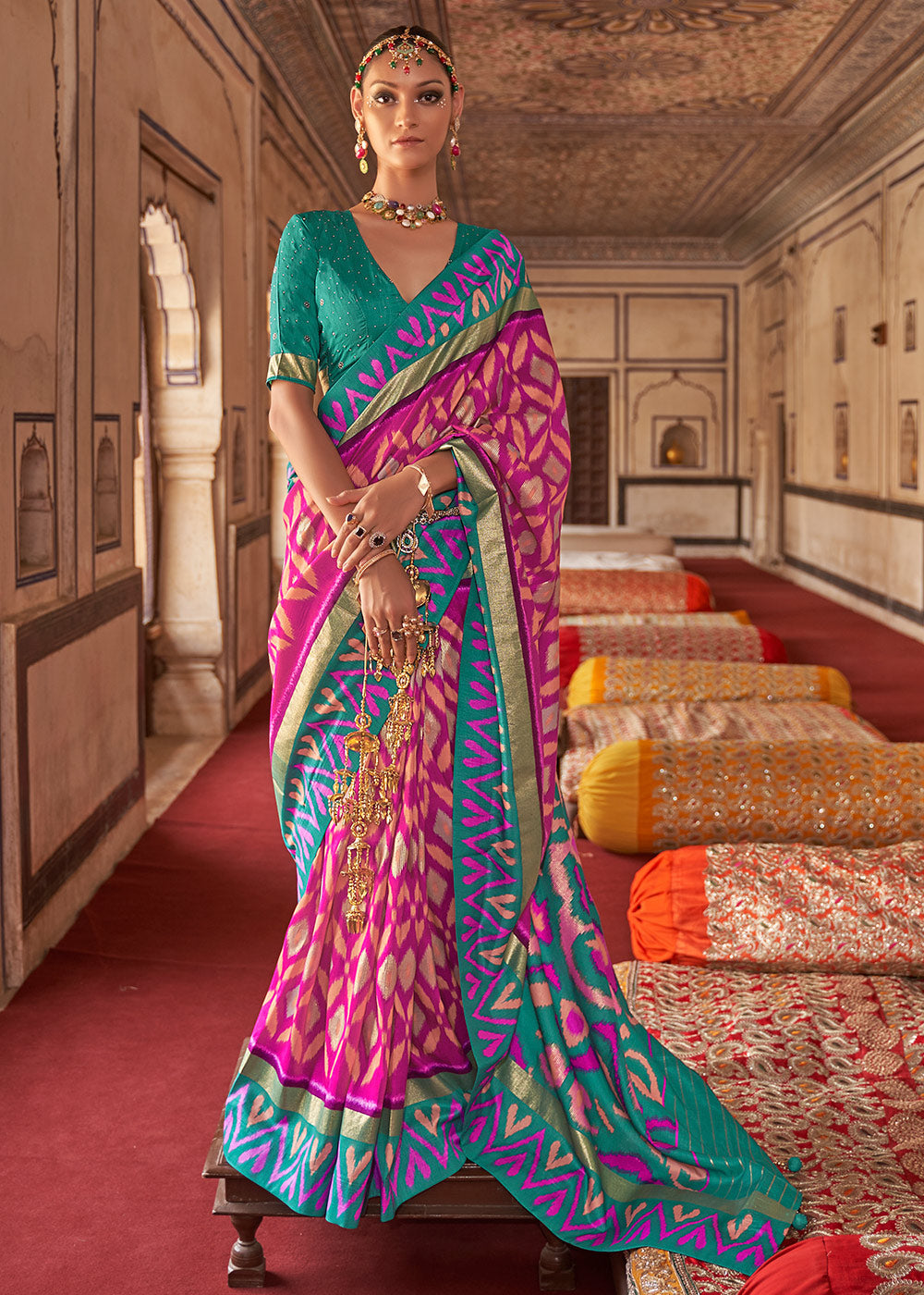 Buy MySilkLove Orchid Pink and Blue Printed Patola Silk Saree Online