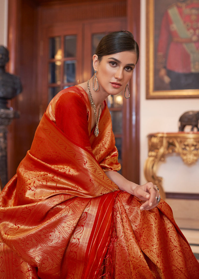 Jasper Red Woven Kanjivaram Silk Saree
