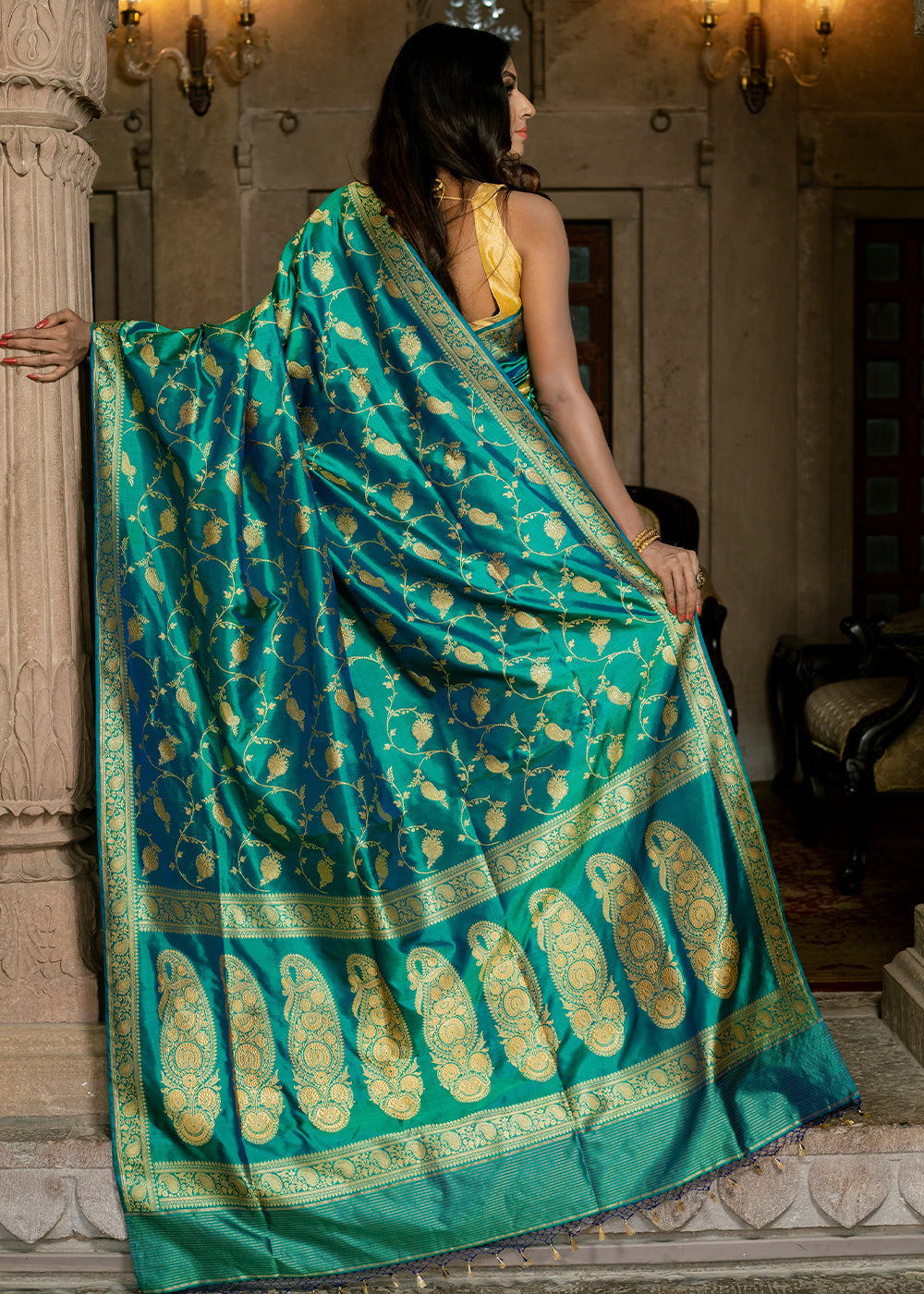 Buy MySilkLove Persian Green Hand Woven Katan Pure Silk Saree Online