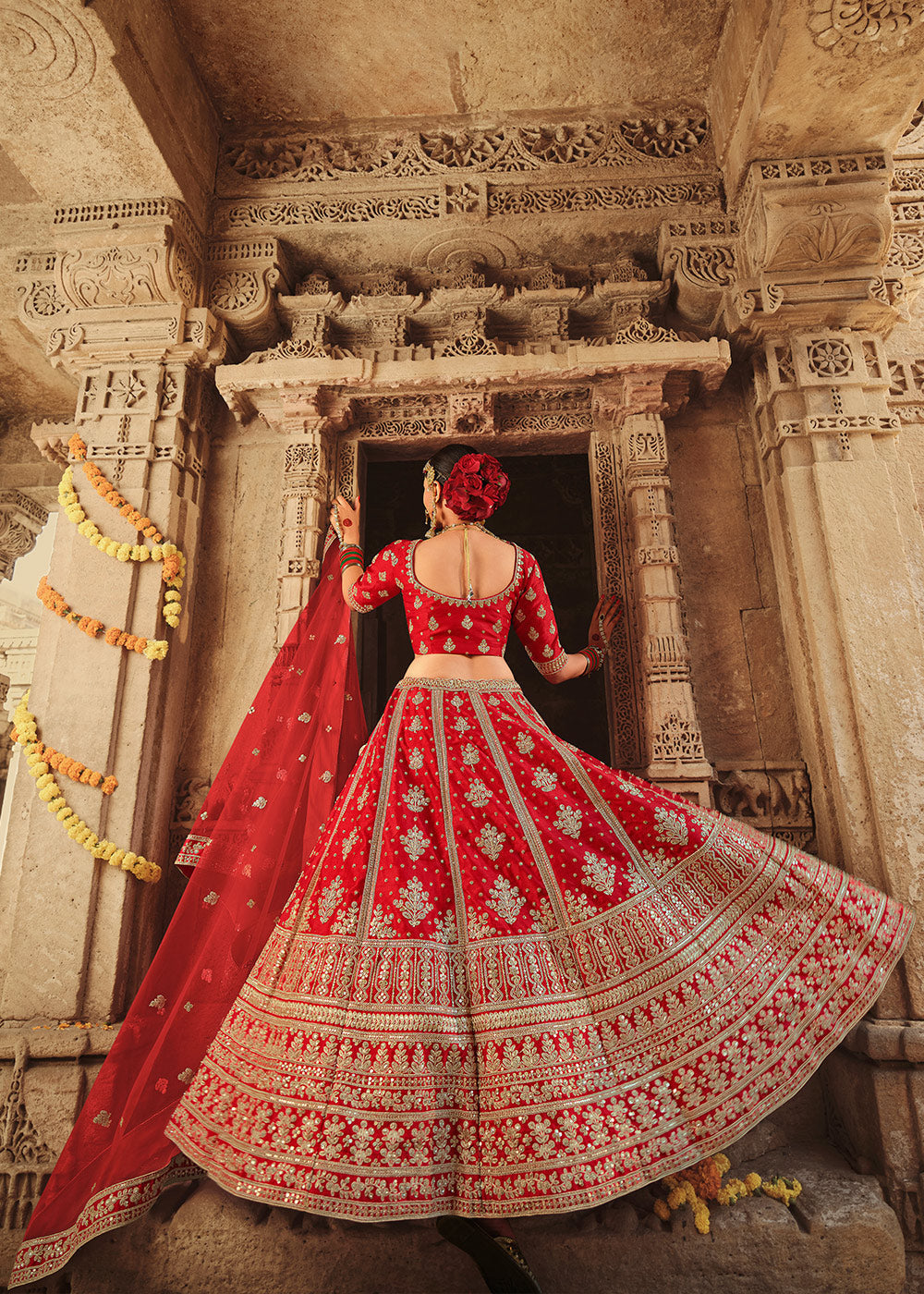 Buy MySilkLove Red Salsa Silk Lehenga Choli With Heavy Zari Embroidery Online