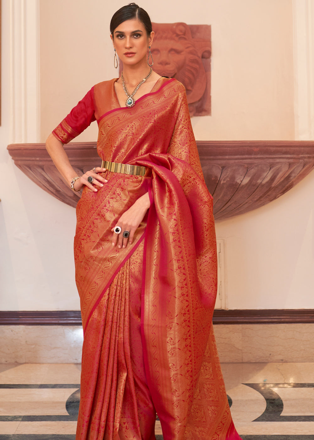 Buy MySilkLove Jasper Red Woven Kanjivaram Silk Saree Online