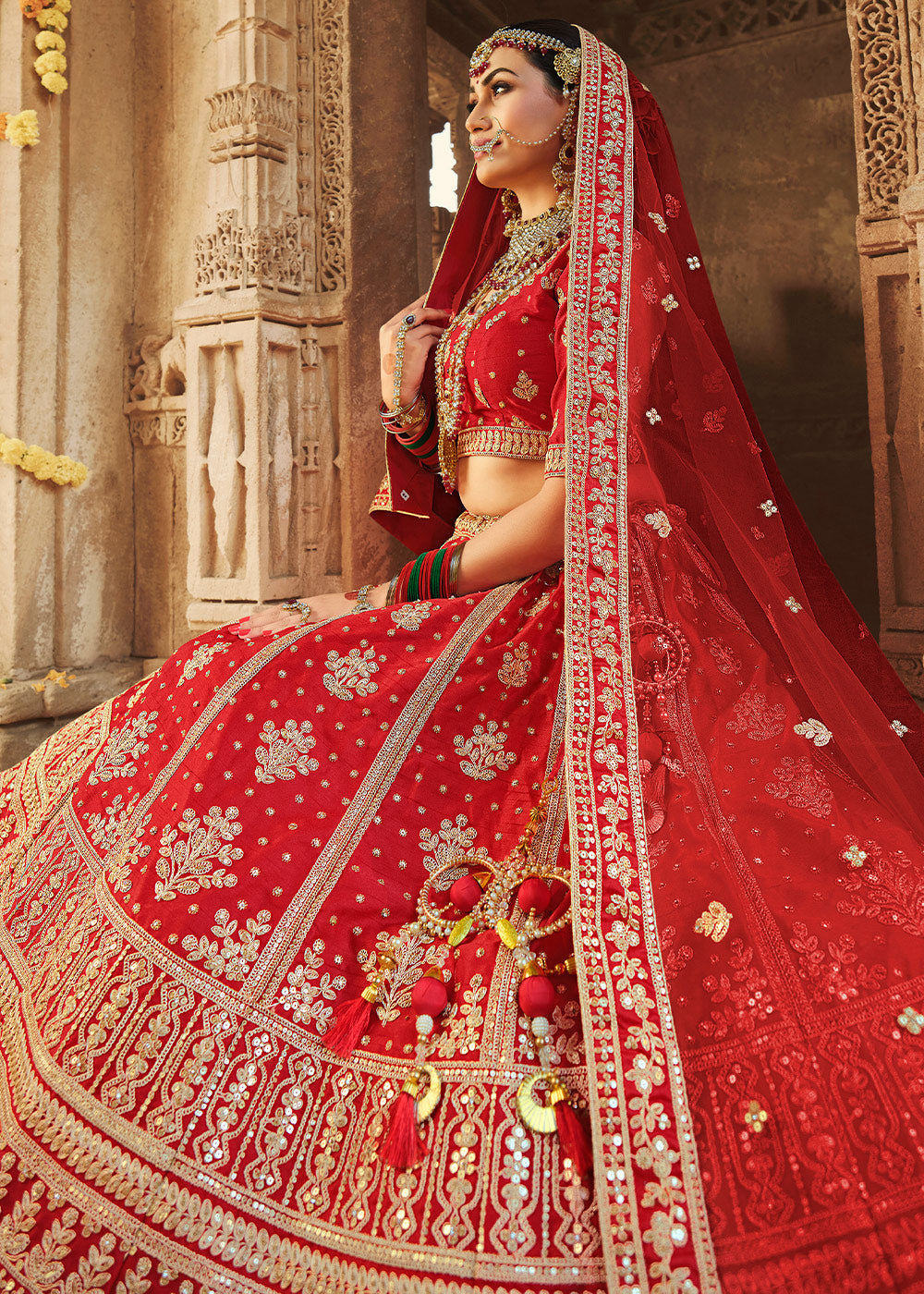 Buy MySilkLove Red Salsa Silk Lehenga Choli With Heavy Zari Embroidery Online