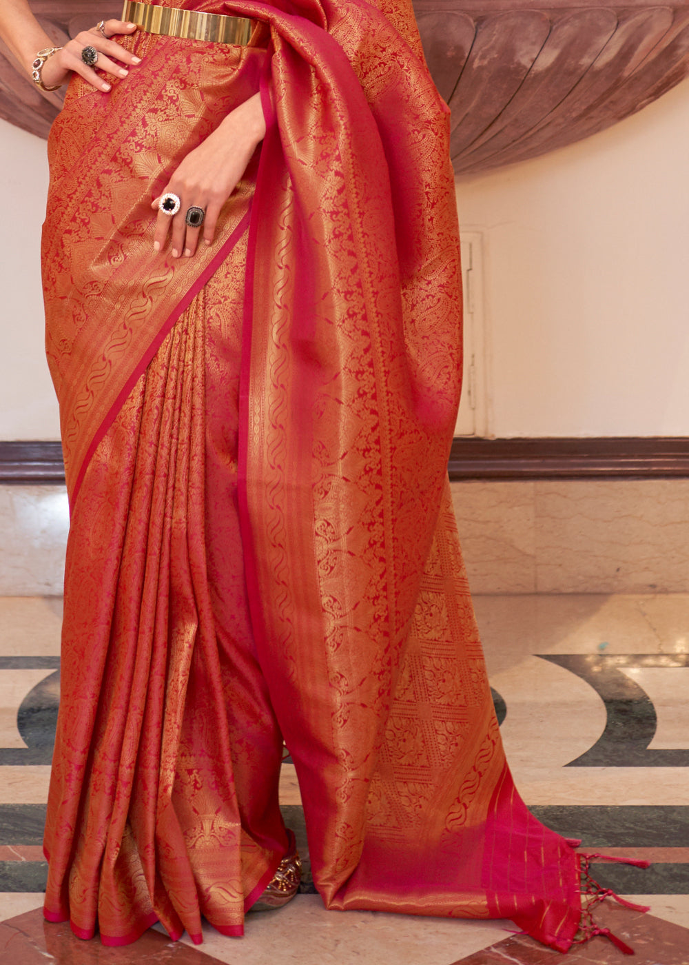 Buy MySilkLove Jasper Red Woven Kanjivaram Silk Saree Online