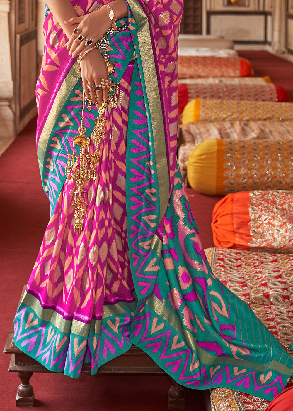 Buy MySilkLove Orchid Pink and Blue Printed Patola Silk Saree Online