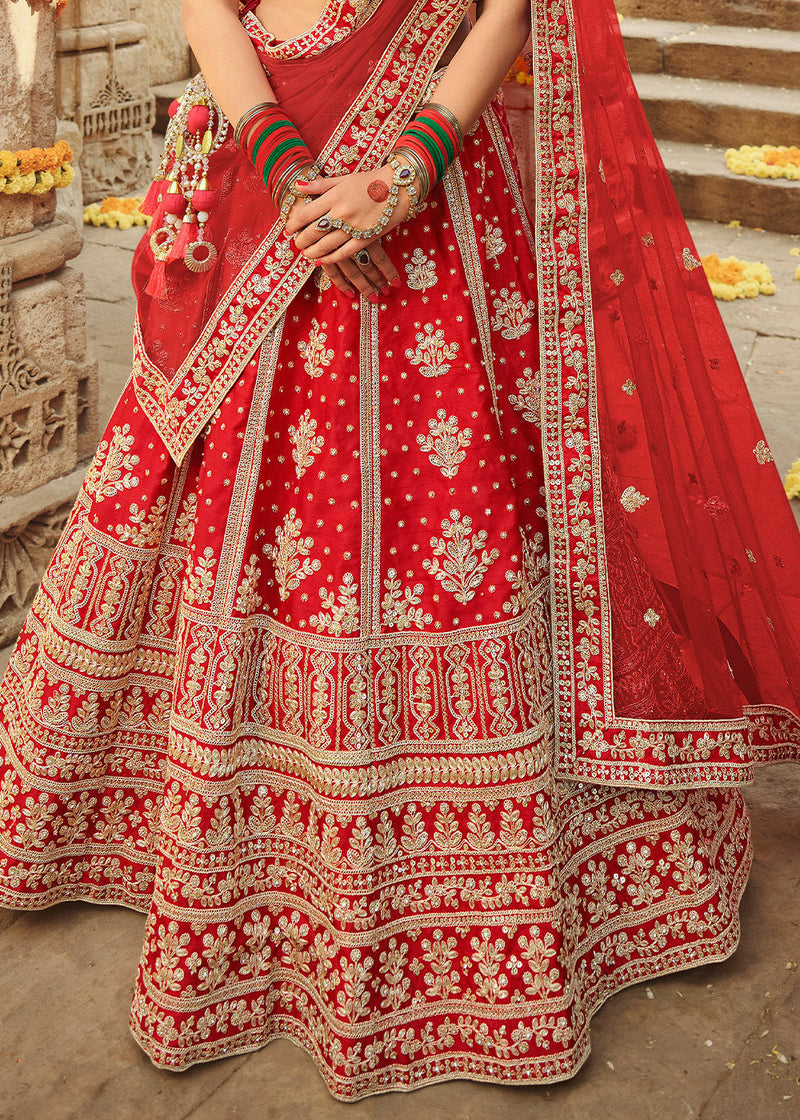 Red silk hot sale lehenga choli