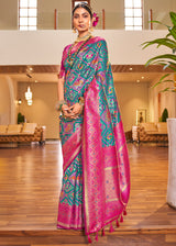 Puerto Rico Blue Woven Banarasi Patola Silk Saree