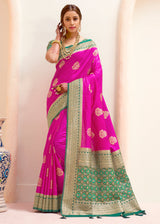Persian Pink and Green Zari Woven Banarasi Silk Saree