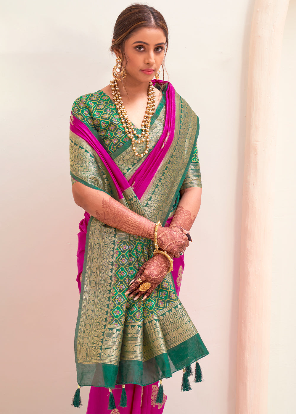 Buy MySilkLove Persian Pink and Green Zari Woven Banarasi Silk Saree Online