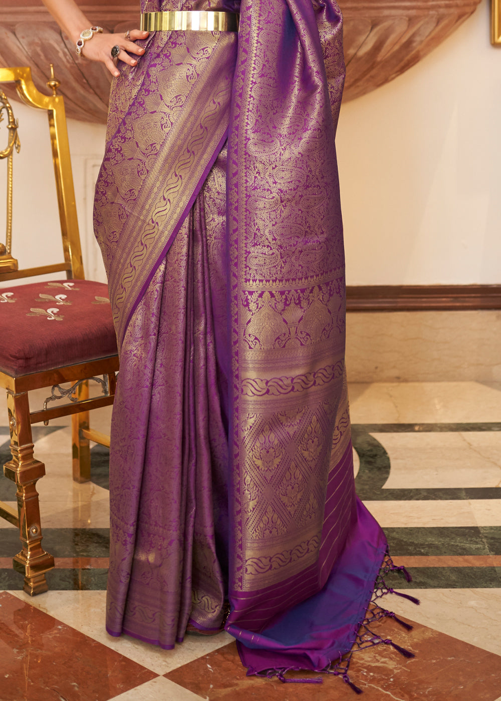 Buy MySilkLove Sugar Plum Purple Kanjivaram Woven Kanjivaram Silk Saree Online