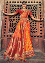 Jaffa Orange Zari Woven Designer Banarasi Saree