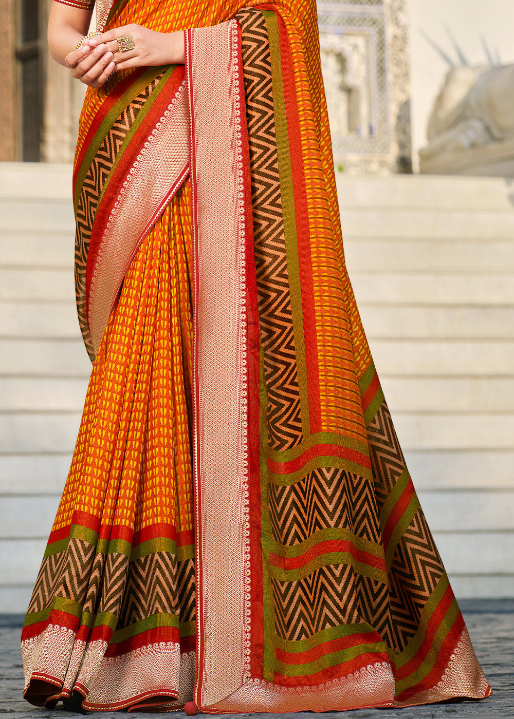 Buy MySilkLove Jaffa Orange and Red Brasso Patola Printed Saree Online