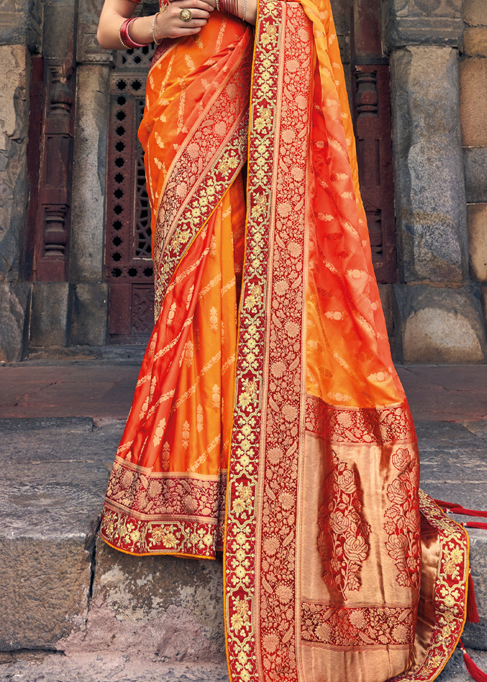 Buy MySilkLove Jaffa Orange Zari Woven Designer Banarasi Saree Online