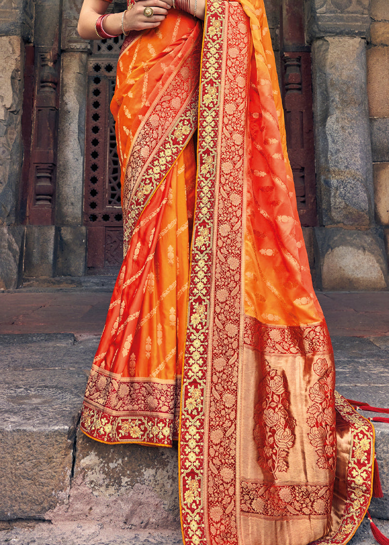 Jaffa Orange Zari Woven Designer Banarasi Saree
