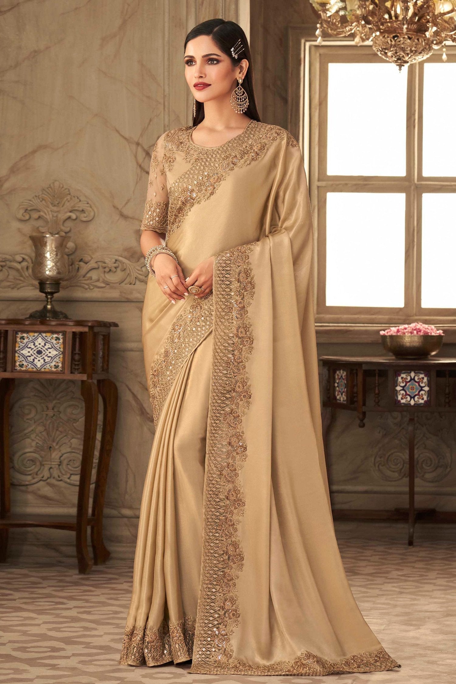 Buy MySilkLove Gold Sand Designer Silk Saree Online