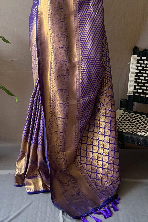 Buy MySilkLove Midnight Pearl Purple Kanjivaram Silk Saree Online