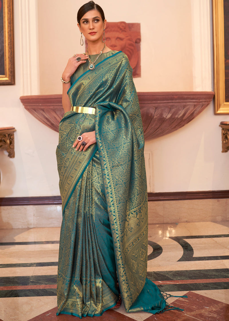 Schist Green Woven Kanjivaram Silk Saree – MySilkLove