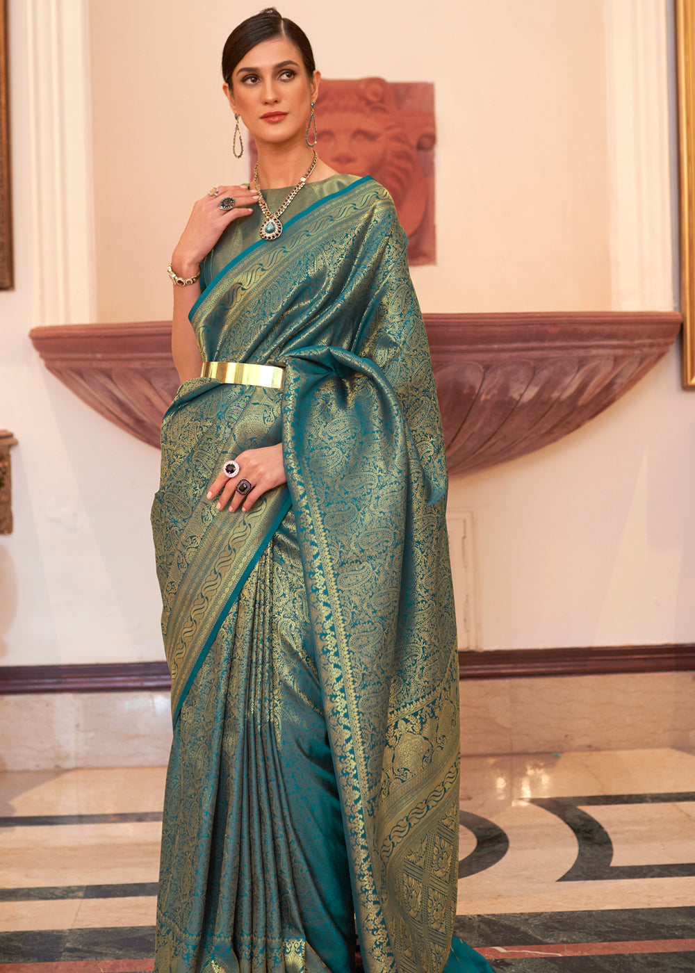 MySilkLove Schist Green Woven Kanjivaram Silk Saree